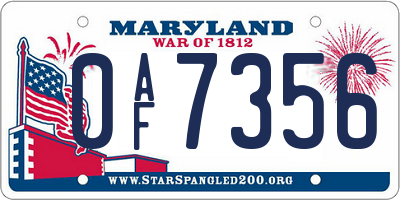 MD license plate 0AF7356