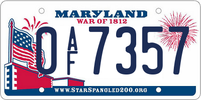 MD license plate 0AF7357