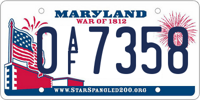 MD license plate 0AF7358