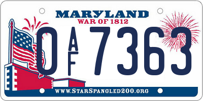MD license plate 0AF7363