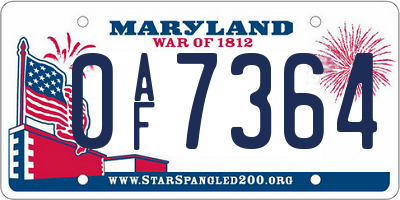 MD license plate 0AF7364