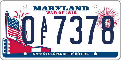 MD license plate 0AF7378