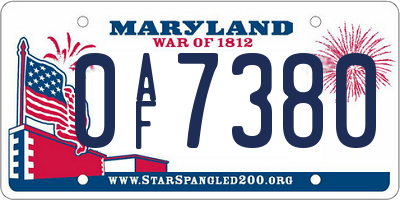 MD license plate 0AF7380
