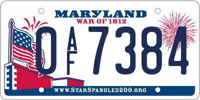 MD license plate 0AF7384