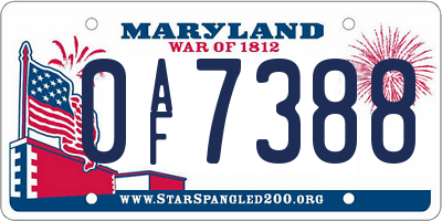 MD license plate 0AF7388