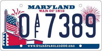 MD license plate 0AF7389