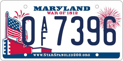 MD license plate 0AF7396