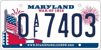 MD license plate 0AF7403