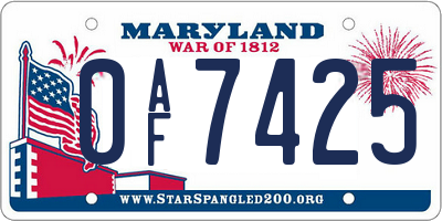 MD license plate 0AF7425