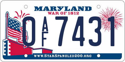 MD license plate 0AF7431
