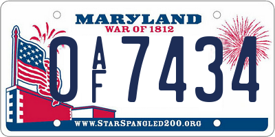 MD license plate 0AF7434