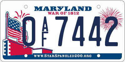 MD license plate 0AF7442