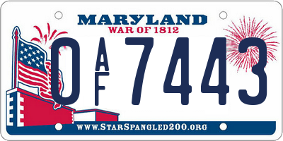 MD license plate 0AF7443