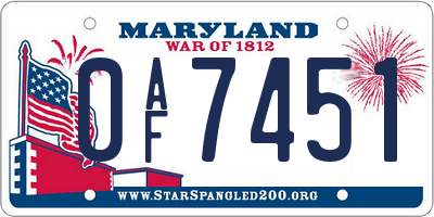 MD license plate 0AF7451