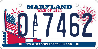 MD license plate 0AF7462