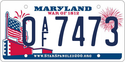 MD license plate 0AF7473