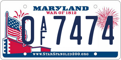 MD license plate 0AF7474