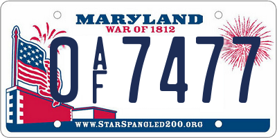 MD license plate 0AF7477