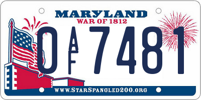 MD license plate 0AF7481