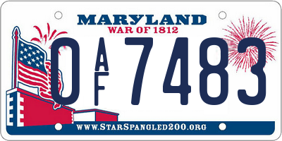 MD license plate 0AF7483