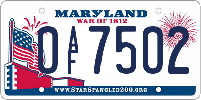 MD license plate 0AF7502