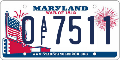 MD license plate 0AF7511