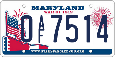 MD license plate 0AF7514