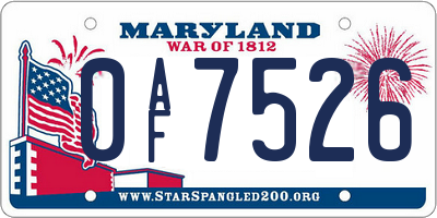 MD license plate 0AF7526