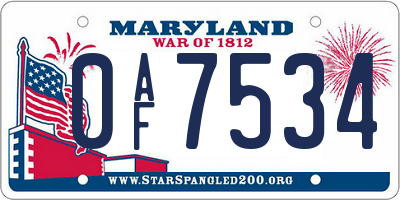 MD license plate 0AF7534