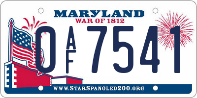 MD license plate 0AF7541