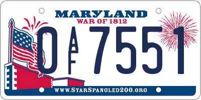 MD license plate 0AF7551