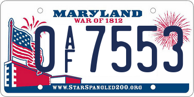 MD license plate 0AF7553