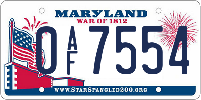 MD license plate 0AF7554