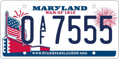 MD license plate 0AF7555