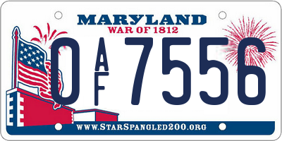 MD license plate 0AF7556
