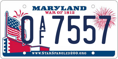 MD license plate 0AF7557