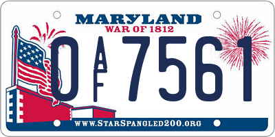 MD license plate 0AF7561