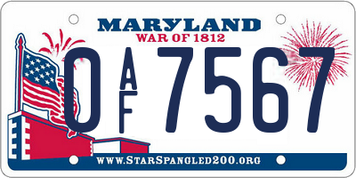 MD license plate 0AF7567