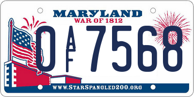 MD license plate 0AF7568