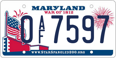 MD license plate 0AF7597