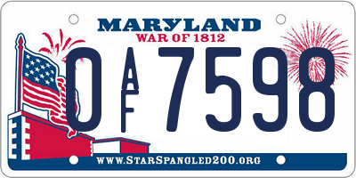 MD license plate 0AF7598