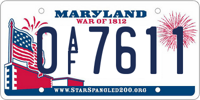 MD license plate 0AF7611