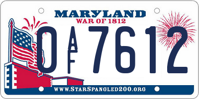 MD license plate 0AF7612