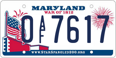 MD license plate 0AF7617
