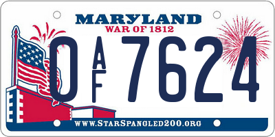 MD license plate 0AF7624