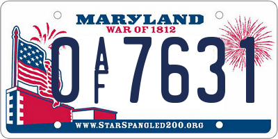 MD license plate 0AF7631
