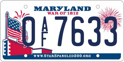 MD license plate 0AF7633