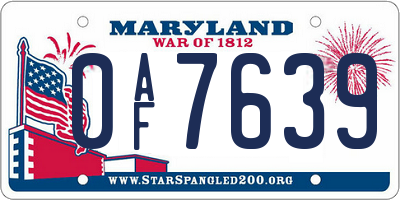 MD license plate 0AF7639