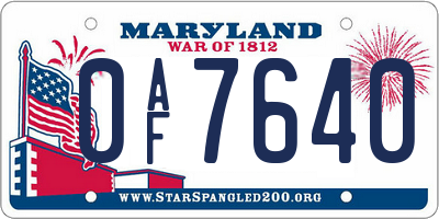 MD license plate 0AF7640