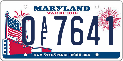 MD license plate 0AF7641